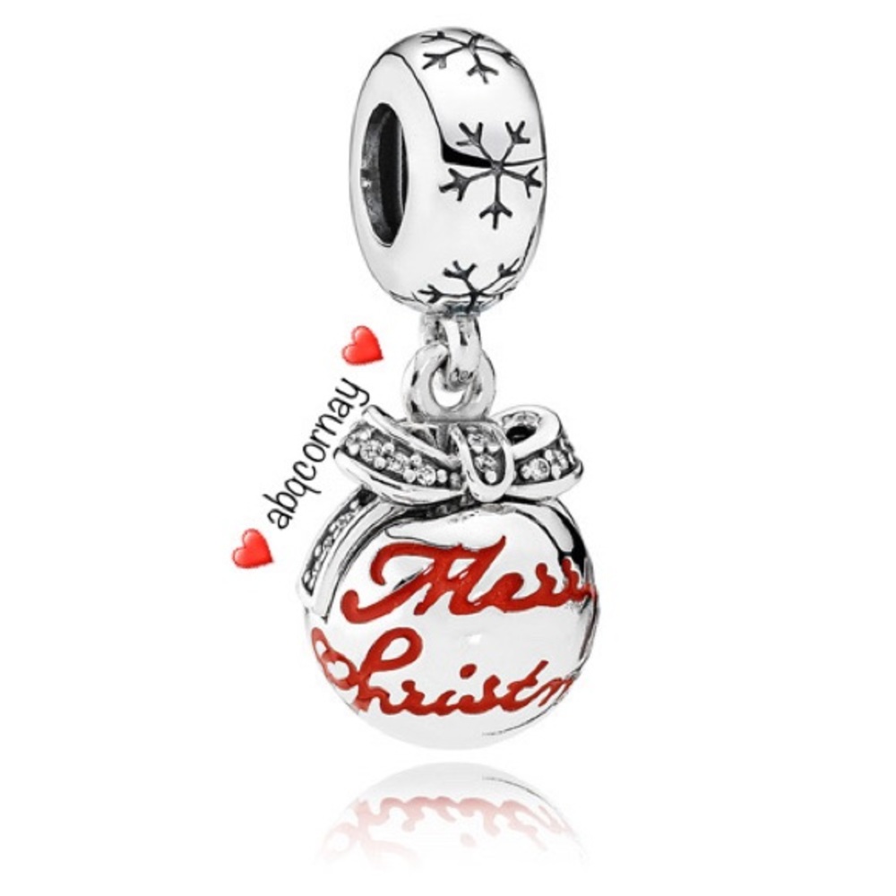 EUC Pandora 792008CZ Sterling Silver Merry Christmas Bauble Dangle Charm